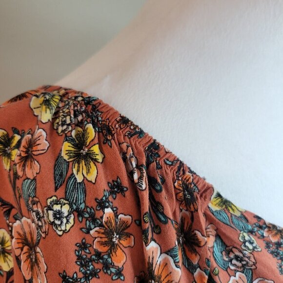 Floral Crop Top Stretch Soft On Shoulder/ Off Shoulder Summer Pink Mauve Buttons - Picture 6 of 12